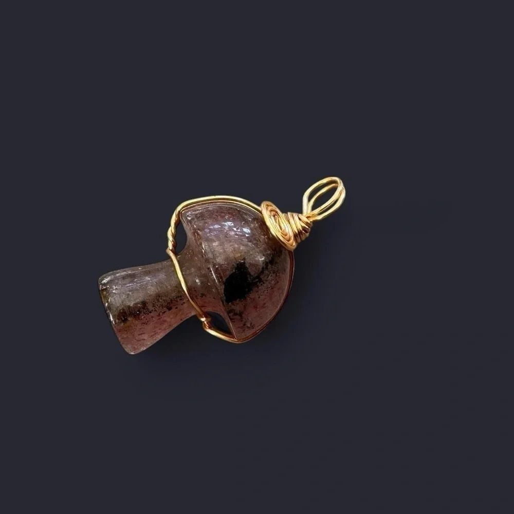 Strawberry Quartz Wire Wrapped Mushroom Pendant